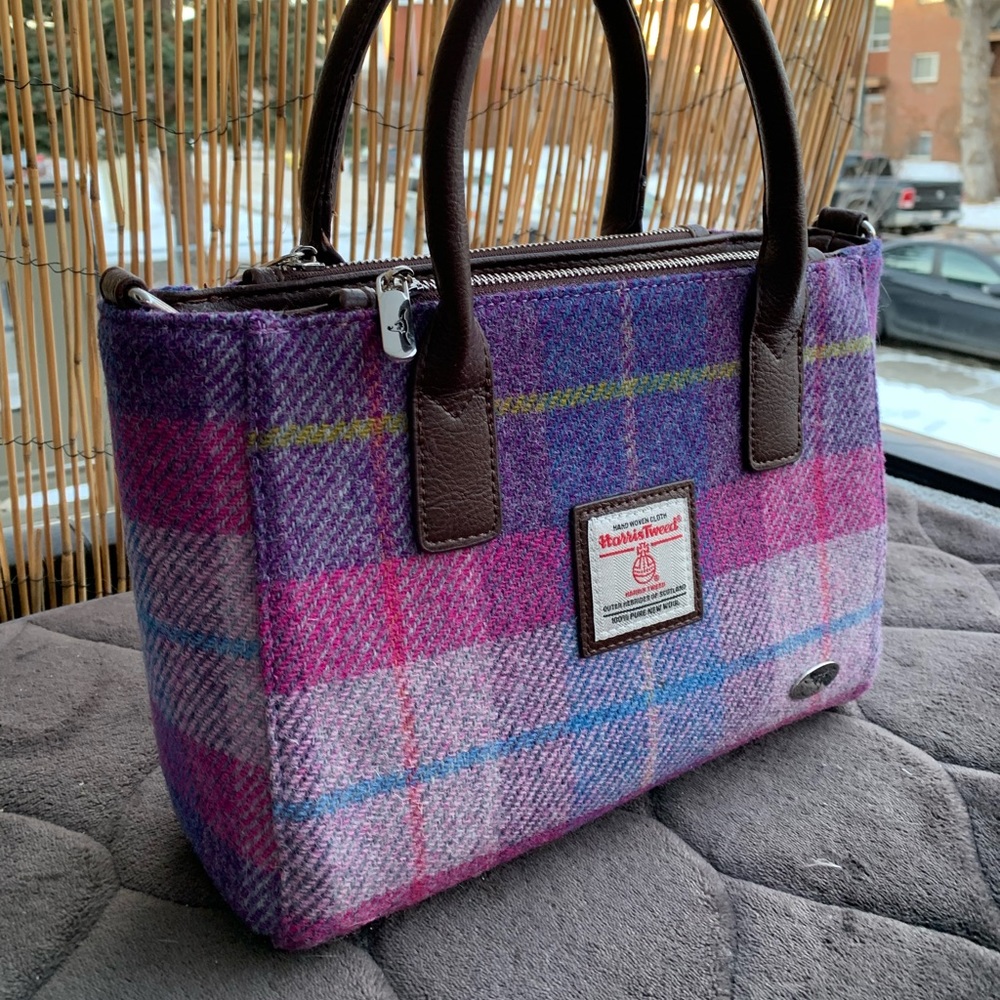 Glen Appen Harris Tweed purse straight from Scotland purples and pinks